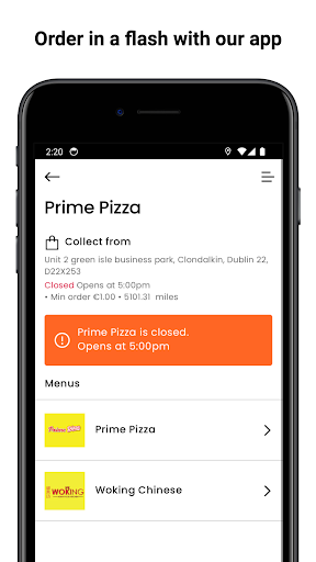 Prime Pizza and Woking Chinese Apps